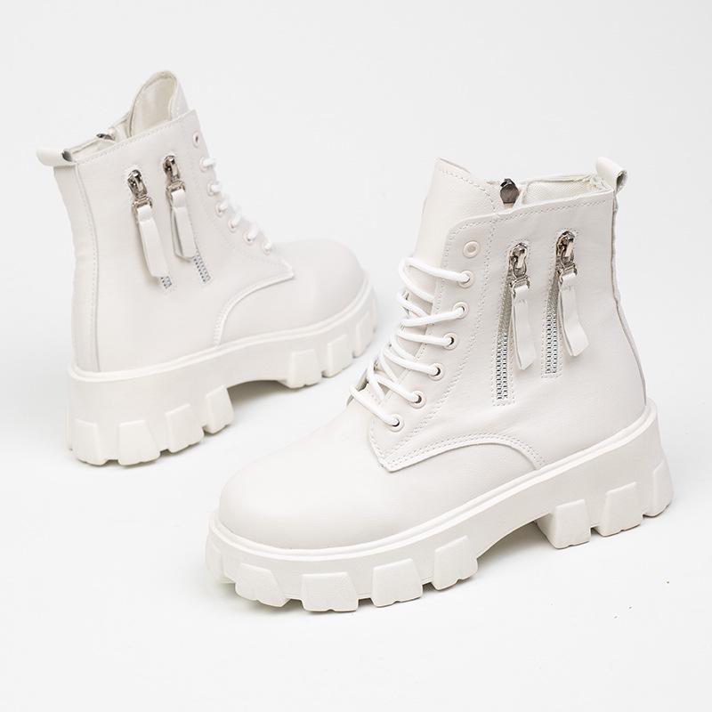 Women's Height-Increasing Martin Boots: Korean Style, Plus Velvet, Autumn/Winter, Thick Sole, Mid-Calf, Plus Size, Cotton.
