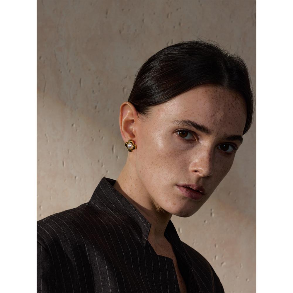 Yhpup Stylish Imitation Pearls Metal Flower Stud Earrings Charm Stainless Steel Rust Proof Versatile Daily Jewelry Accessories