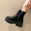 Fashion 2026New Boots for Women Fashion Thick Sole High Heel Boots Lace Up Platform Boot Side Zip Ankle Boot Classic Black Leather Botas