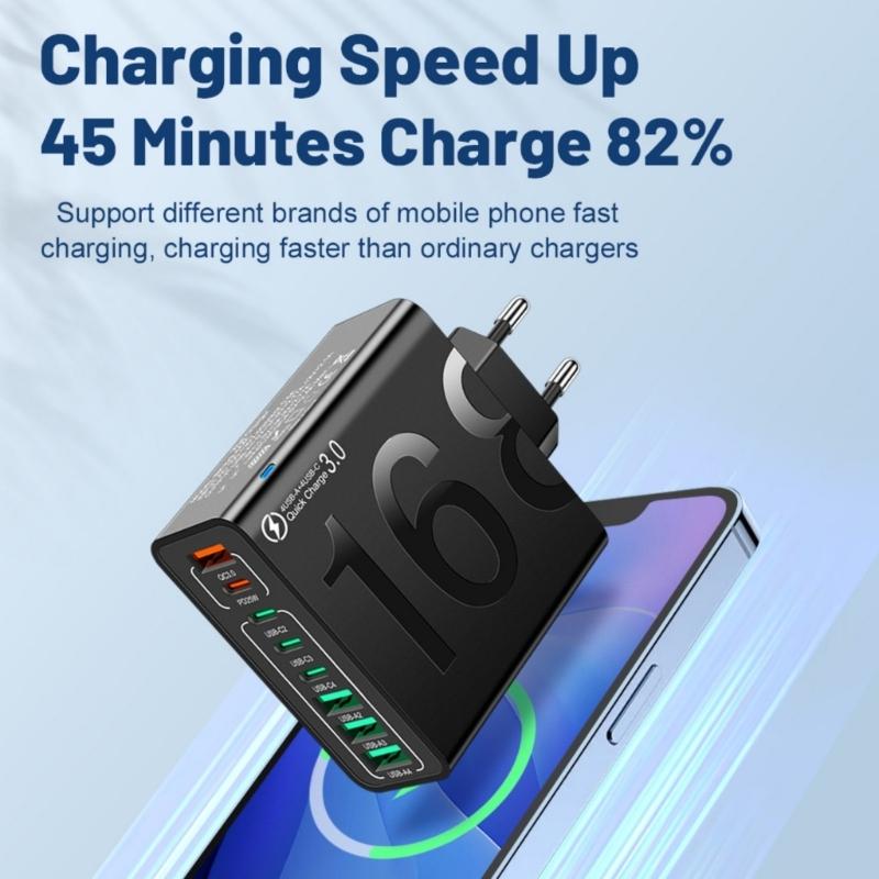 150W Multi Port USB Charging Adapter Fast Charging Wall Adapter Type C USB Travel Charging Adapter For Mobile Phone