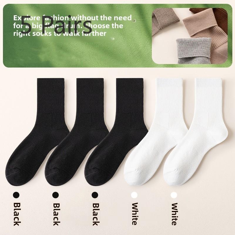 5 Paar Damen Frühling und Herbst Mittelrohr Monat Frotteesocken
