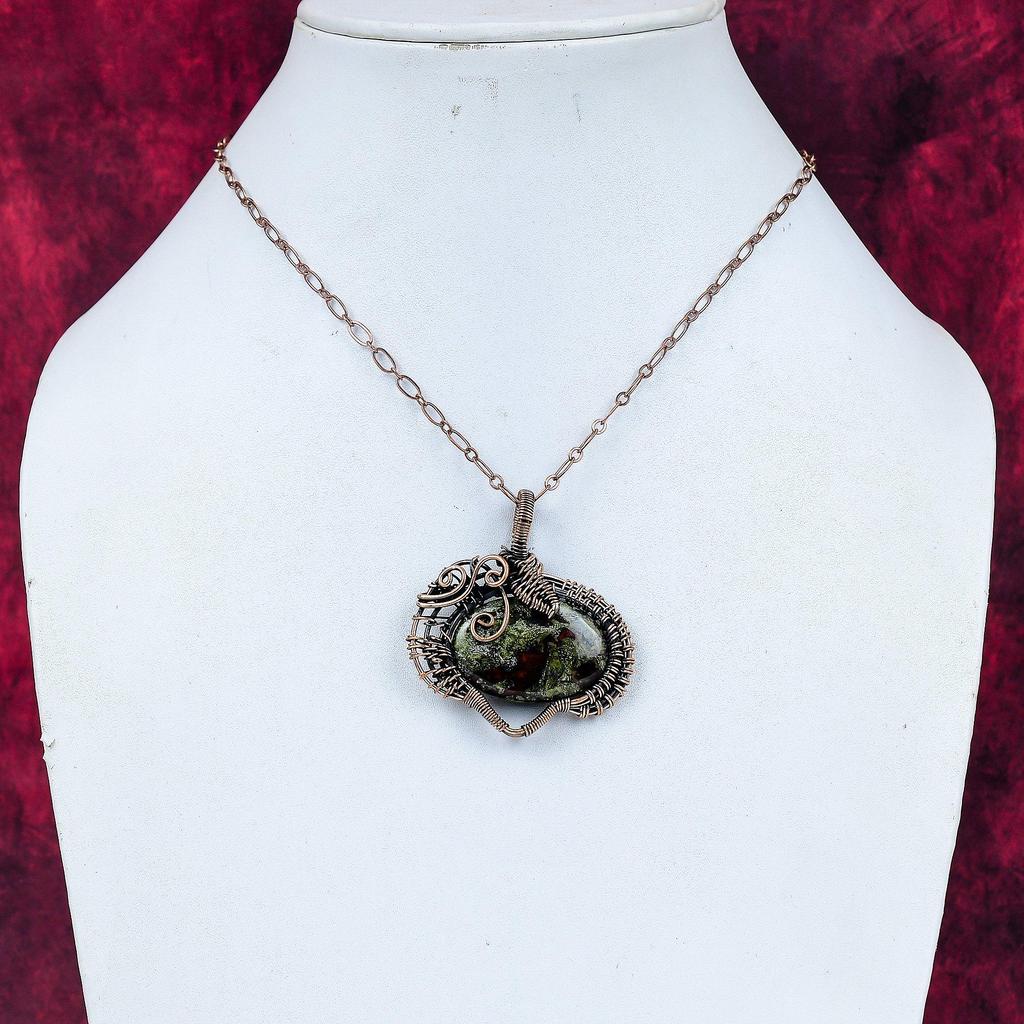 Dragon Bloodstone Pendant Copper Wire Wrapped Pendant Gemstone Handmade Jewelry