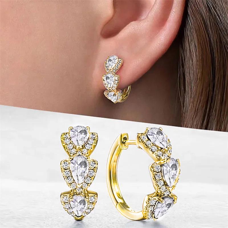 Retro Teardrop Sapphire Zircon Hoop Earrings for Women - Blue Luxury European & American Style