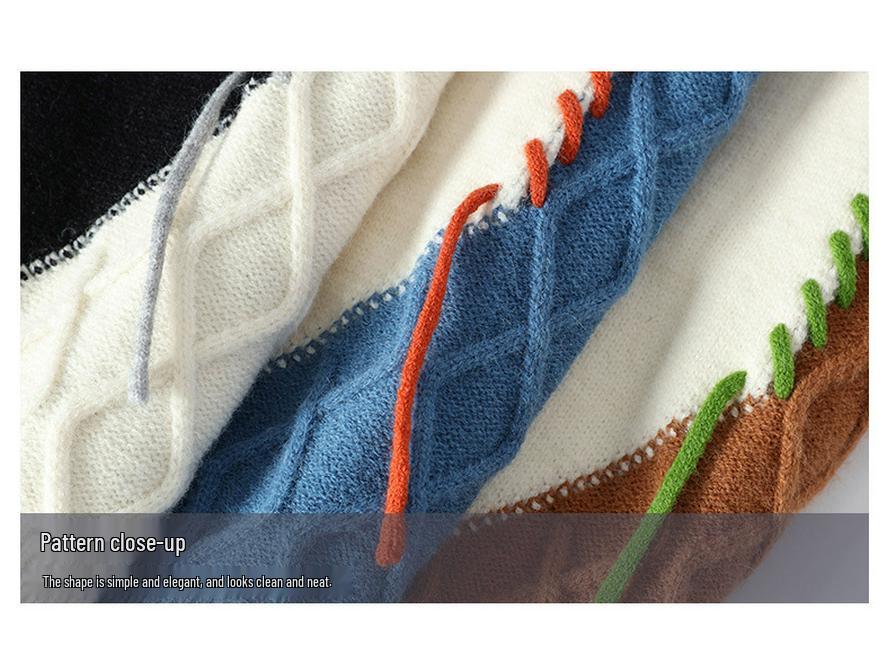 Men's Autumn/Winter Color Block Crew Neck Sweater - Trendy, Warm, Loose Knitwear, Casual Base Layer