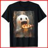 Cute Pizza Ghost Eating Pizza Funny Halloween Food Lovers Black Cotton T-Shirt