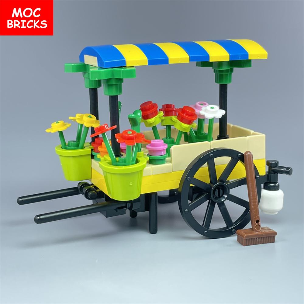 

MOC Bricks Flower Cart Market Stall Florist Street View Toy Kids Educational Building Blocks Assembled Toys Chilren s Gifts