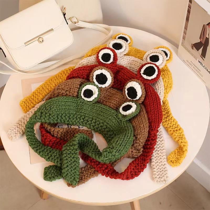 Women's Cute Frog Knitted Wool Hat with Ear Protection - Trendy Korean Style for Autumn/Winter
