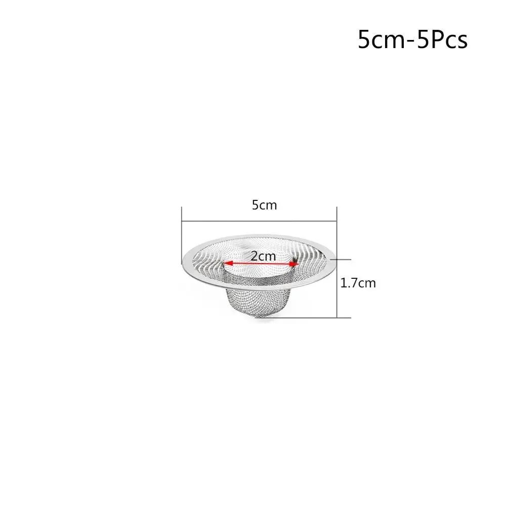 3/5pcs Stainless Steel Sink Strainer Anti-blocking Round Shape Sewer Outfall Drain Filter Hair Clean Up Mesh Trap