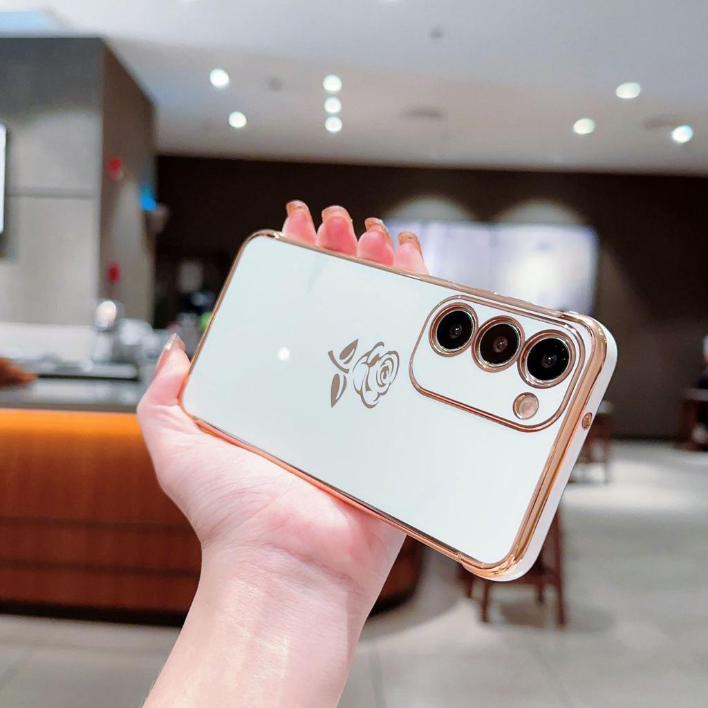 Electroplated Side Roses Are Suitable for Samsung S23ultra Mobile Phone Case S23FE Anti-drop Protective Case A53 Simple Women