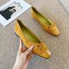 Summer 2025 New Square Head Bow Suede Low Heel Niche Doudou Pregnant Women's Splicing Shoes