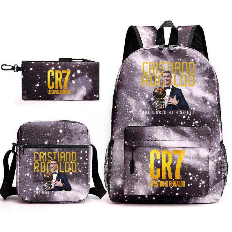 Football Star Teenager Student Schoolbag Ronaldo Pattern Three-Piece Backpack