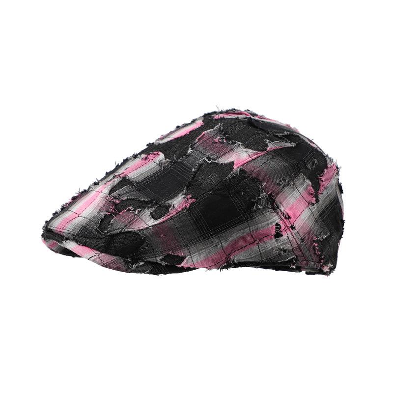 Retro Old Hole Forward Hat Women's Fashion Plaid Beret Reverse Wear Versatile Face Ducktongue Painter Hat