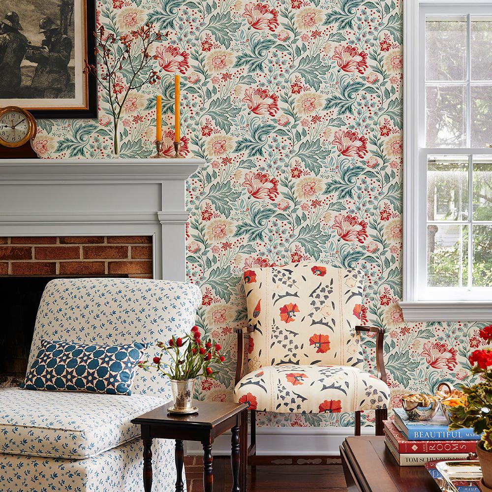 Blue And Red Floral Vinyl Wallpaper Morden Waterproof And Durable PVC Wall Sticker Flower Cabinet Sticker For Furniture