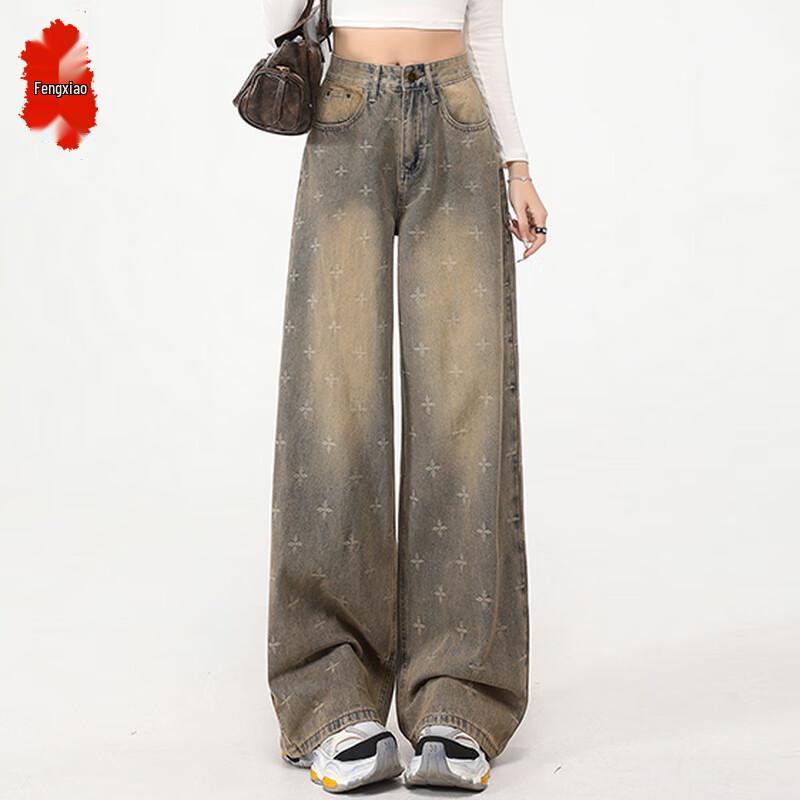 

American Retro Cross Star High-Waisted Wide-Leg Jeans S