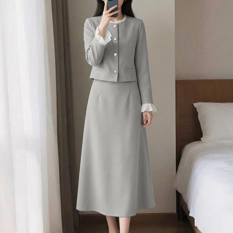 ZANZEA Damen Langarmbluse und Röcke Lässige zweiteilige Anzugsets