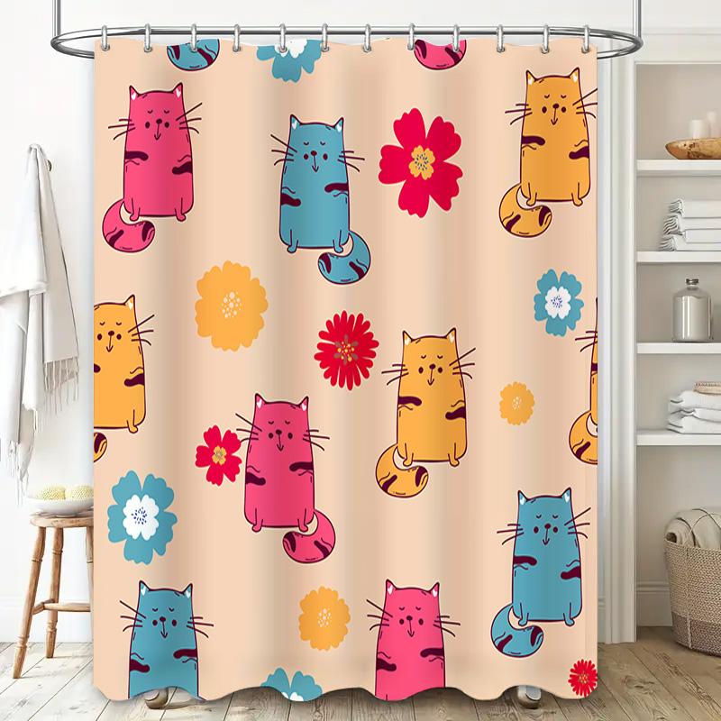 Creative Bath Shower Curtain Featuring Colorful Cartoon Cats Design for Home Bathroom Decor
