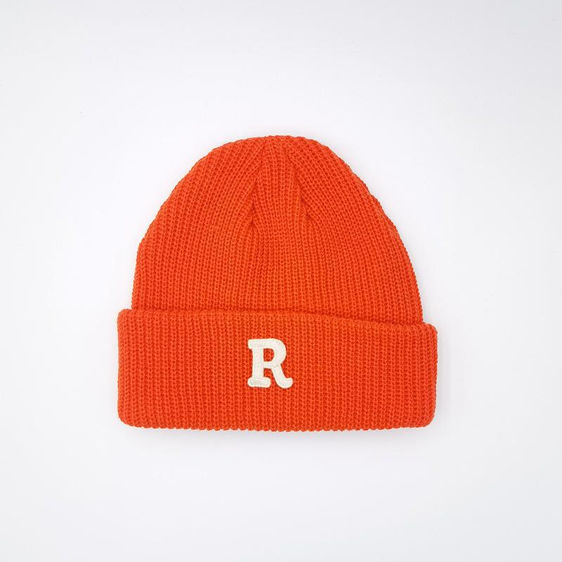 R mark Knitted Hat for Women's Letters In Autumn and Winter Thickened Pure Color Couple Warm Ear Protection Cold Hat for Men's Wool Hat