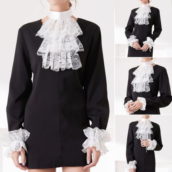 Neck Scarf with Lace Embroidery Retro Style Multi Layer Design Palace Collar Winter Outdoor Cycling Versatile Fashion Accessory