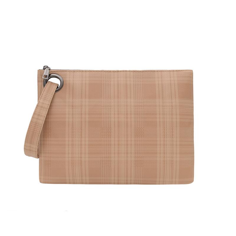 

Literary and retro plaid portable zipper envelope bag, simple and versatile small square bag, Japanese and Korean large-capacity clutch bag хакі