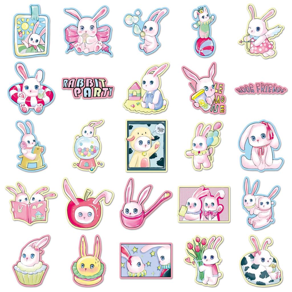 50 Cute Puffy Rabbit Stickers - Waterproof Cartoon Animal Decorations for Cup and Phone Cases