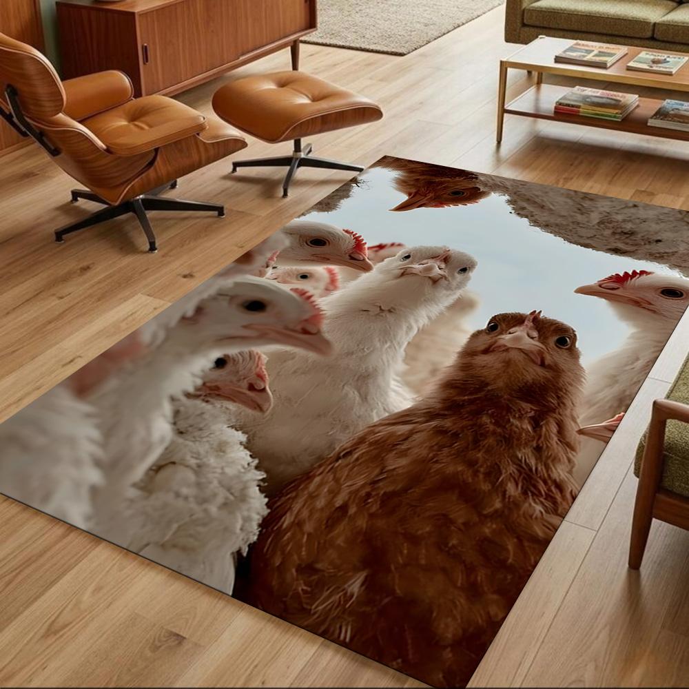 Chickens By The Wooden Fence Non-Slip Home Carpet Design for Office Decor Living Room Gift