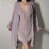 Women's Plus Size Velvet Padded Cami Sleep Dress with Robe Lounge Set