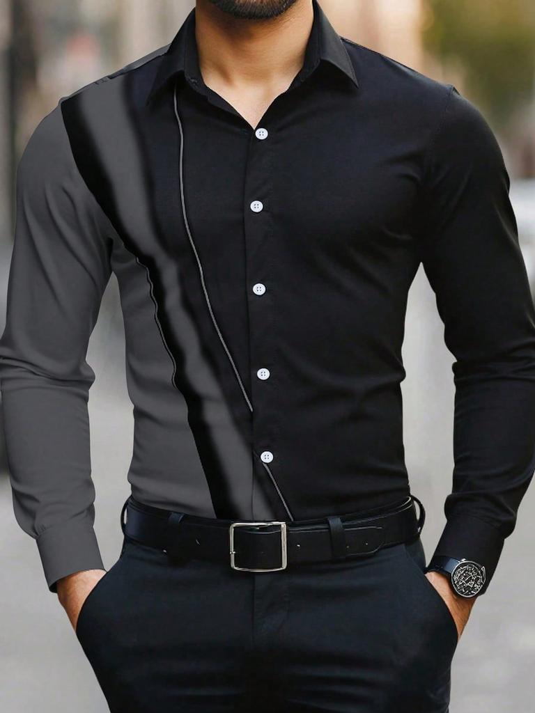 Western Style Long Sleeve Shirt, Cowboy Desert Print, Casual Fashion Men's Shirt