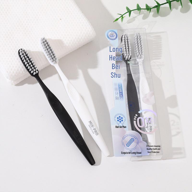 Beishu Soft Bristle Toothbrush Set: 2-Pack Long-Head for Girls, Men & Couples - Antibacterial, Gentle Cleaning & Gum Care
