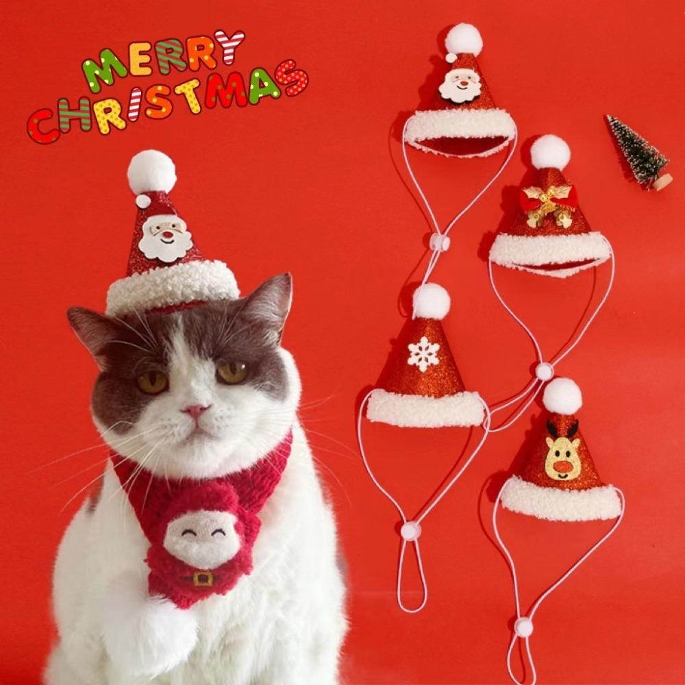 New Christmas Cat Hat Red Autumn Winter Xmas Cat Custom Decorative Cute Cartoon Pets Dress Up Supplies for Dogs