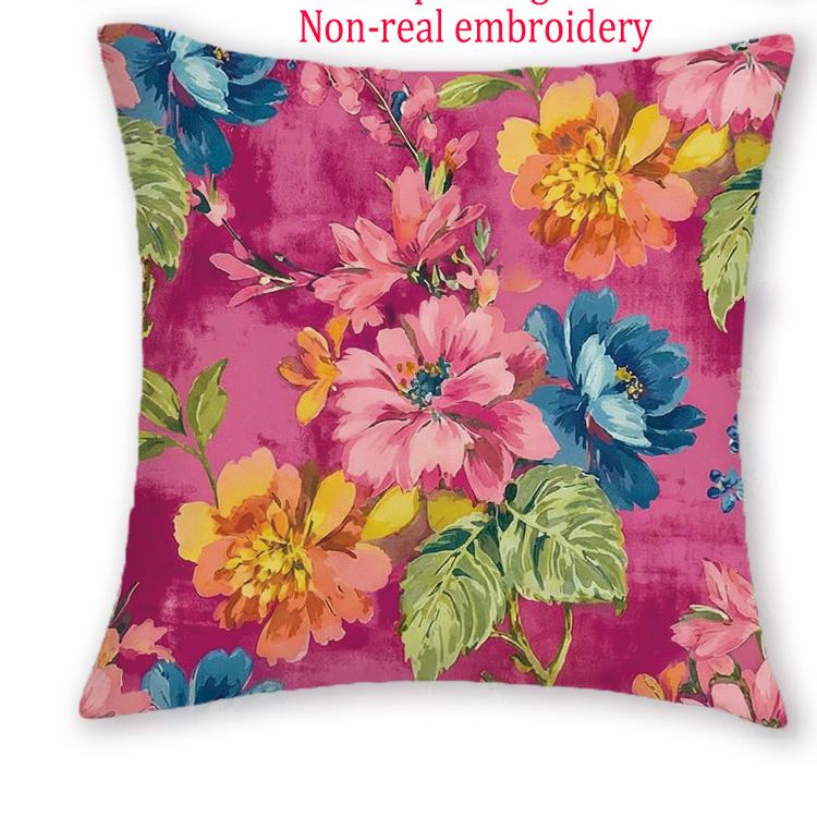 1/4 Stuks Boheemse Fuchsiaroze Bloemendruk Sierkussenhoezen 18x18 Inch Decoratieve Kussenslopen Voor Bank Slaapkamer Woonkamer Peach skin 35*35(CM)-1Pcs