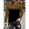 Spring and Autumn Round Neck 3D King Pattern Color Block Printed Top Fashionable Casual Long Sleeved Men's T-shirts