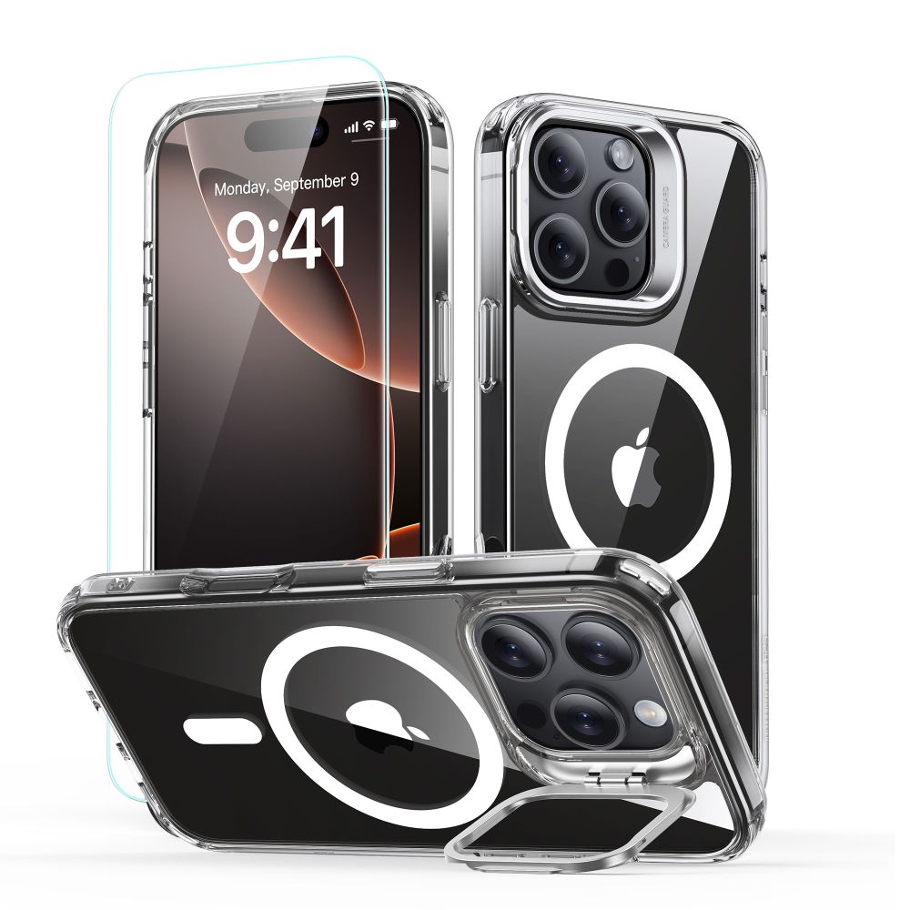 Esr Classic Hybrid Kickstand Halolock Magsafe & Tempered Glass Iphone 16 Pro Max Clear