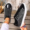Fashion Women Sneakers 2025 New Fashion Glitter Leather Flat Shoes Big Size Shoes Woman Comfort Lace-up Casual Sneakers Zapatos De Mujer