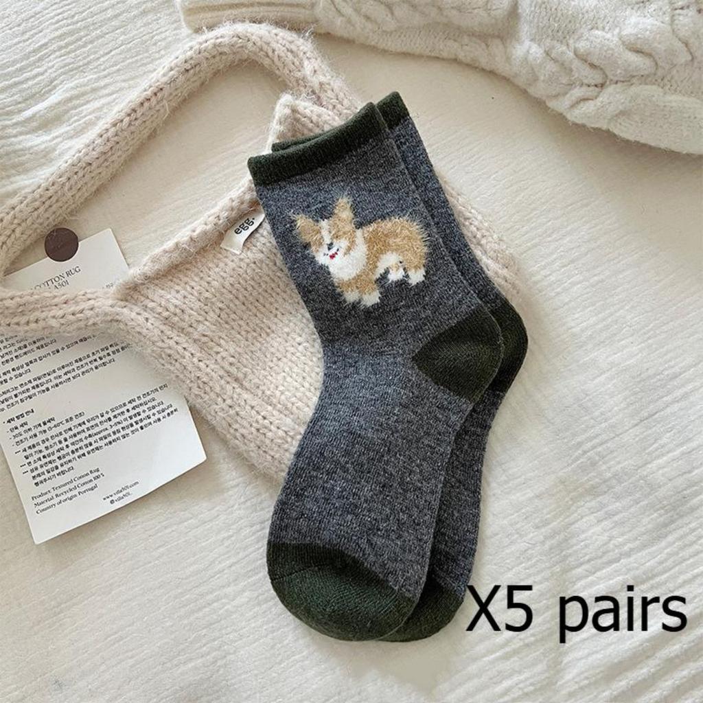 Cartoon Socks, Animal Socks, Women's Socks, Autumn and Winter Socks, Warm Socks, Thick Velvet Socks, Mid Length Socks