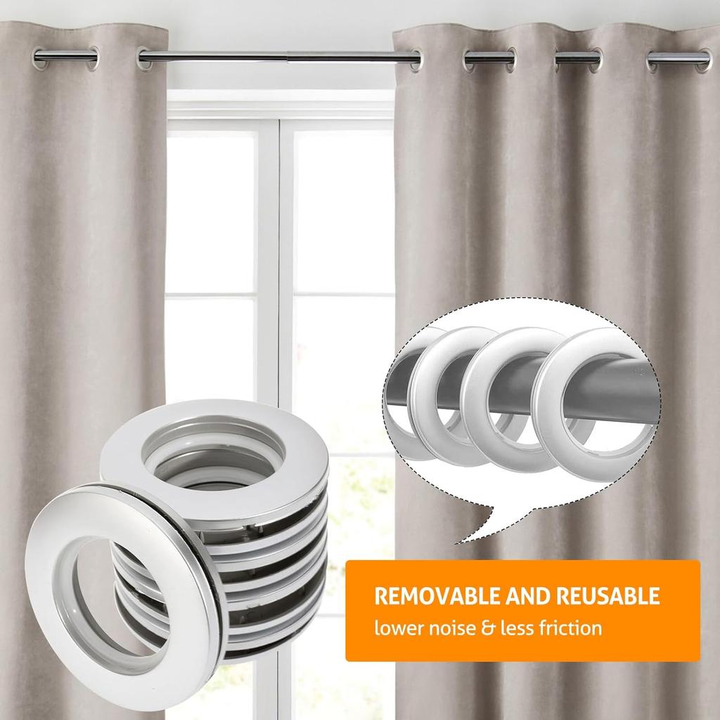WICHEMI 50PCS Curtain Grommet, Curtain Eyelet Rings Clips Inner Diameter 1-9/16"(40mm) Nanoscale Grommets for Curtain Low Noise Roman Ring for Window