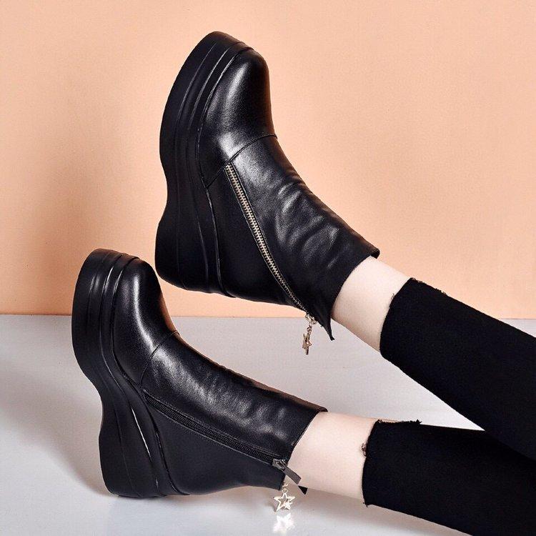 Slope heel women's boots autumn and winter new European and American wind oblique zipper waterproof platform thick-soled muffin and round head short