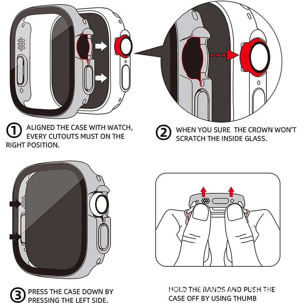Change to Ultra for Apple Watch Case Series 8 7 45mm 41mm Screen Protector Cover Glass+Case for iWatch 4 5 6 SE 44mm 40mm Bumper