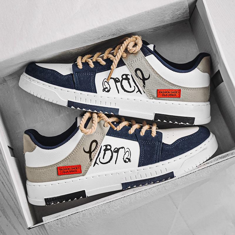 

Персонализированные туфли для скейтбординга на шнуровке, мужская трендовая обувь с низким верхом для отдыха, подростковая обувь для тренировок Net Celebrity Niche 39 белый/темно-синий