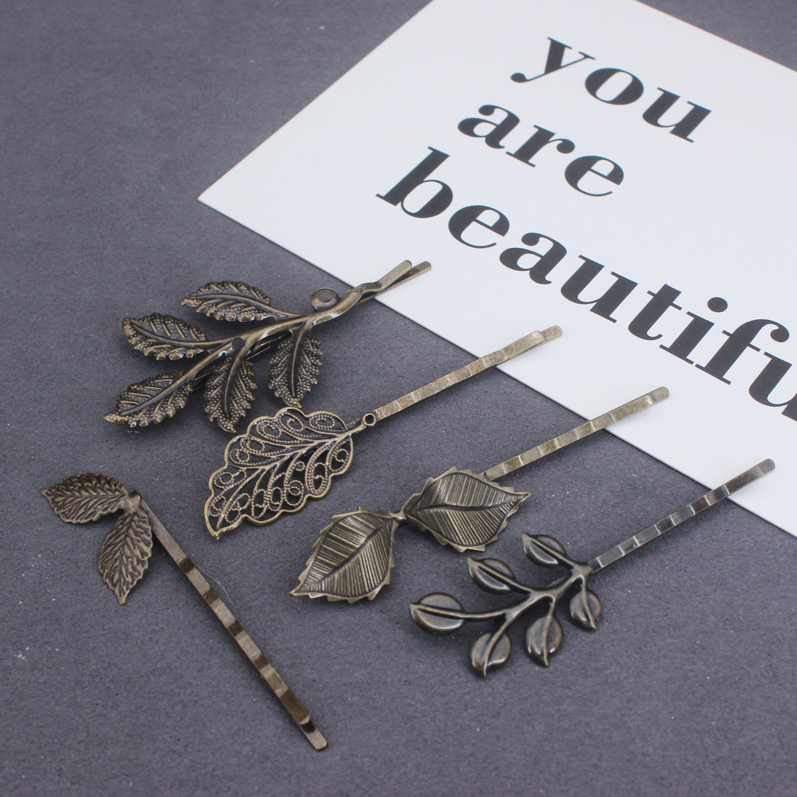 

5PCS Fashion Alloy Vintage Hair Clip Feather Leaf Shape Barrette Metal Hairpins For Women Girls Hair Style Jewelry Accessories