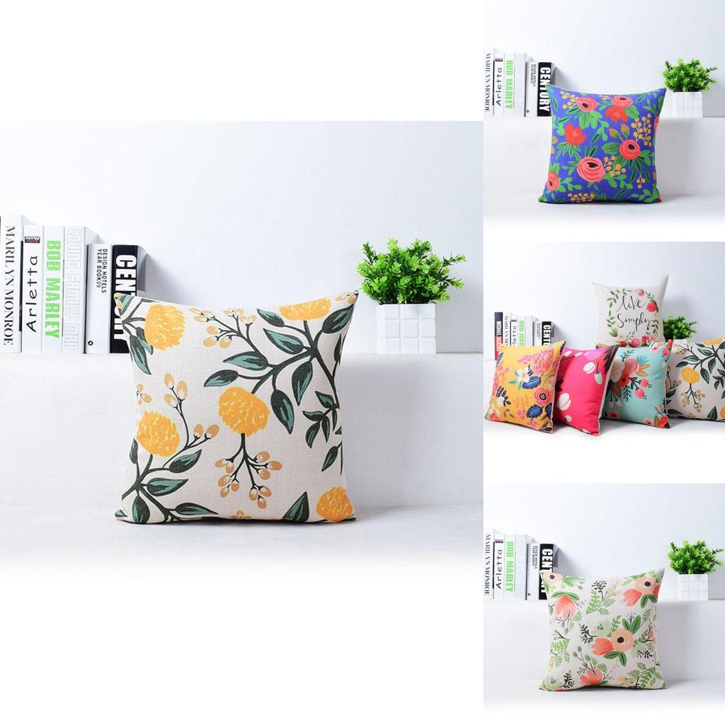 Elegant Vivid Flower Floral Plants Linen Pillow Case Decorative Cushion Cover 18