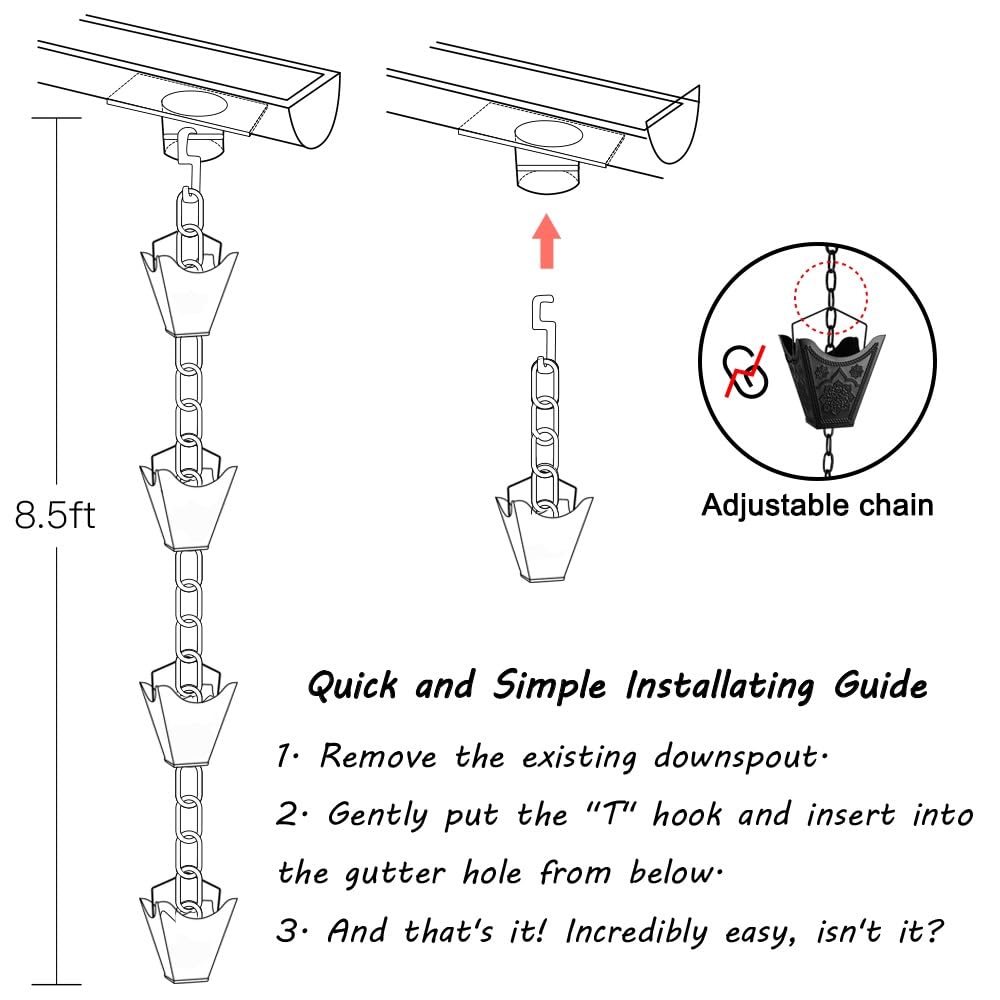 Vindar Rainwater Gutter Rain 12 Large Capacity Metal Cup Rainwater for Outdoor 3D Sculpture Mandala Decorative Black Rain Replacement Rainwater Pipe