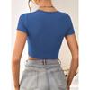 Women Sexy V Neck Slim Fit Cropped Short Sleeve Knit Solid T Shirt