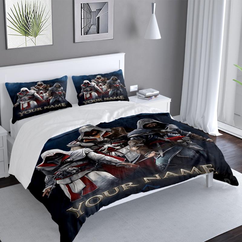Custom Name Assassin Game 3PCS Bedding Set For Bedroom Dormitory,Including 1pc Duvet Cover And 2pcs Pillowcases Large size Fan gift