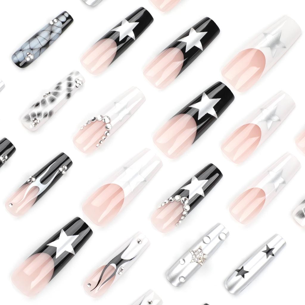 Krokodýlí vzor hvězdný plamen dlouhé umělé nehty