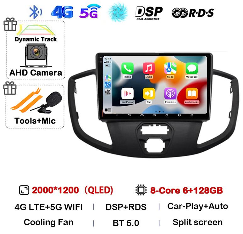 Android 14 Carplay Auto WIFI+4G For Ford Transit 2015 2016 2017 2018 GPS Car Radio Multimedia Video Player Stereo 360 Camera DSP