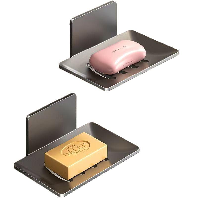 Stainless Steel Wall-Mounted Adhesive Soap Dish – Punch-Free, Drainage Design.