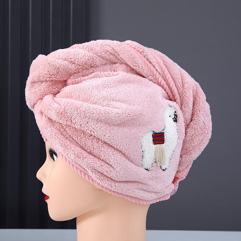 

Новая шапочка для сухих волос женская водопоглощающая быстросохнущая милая альпака утолщенная шапочка для душа вытирающая волосы принт полотенце для сушки волос 65*25 розовый