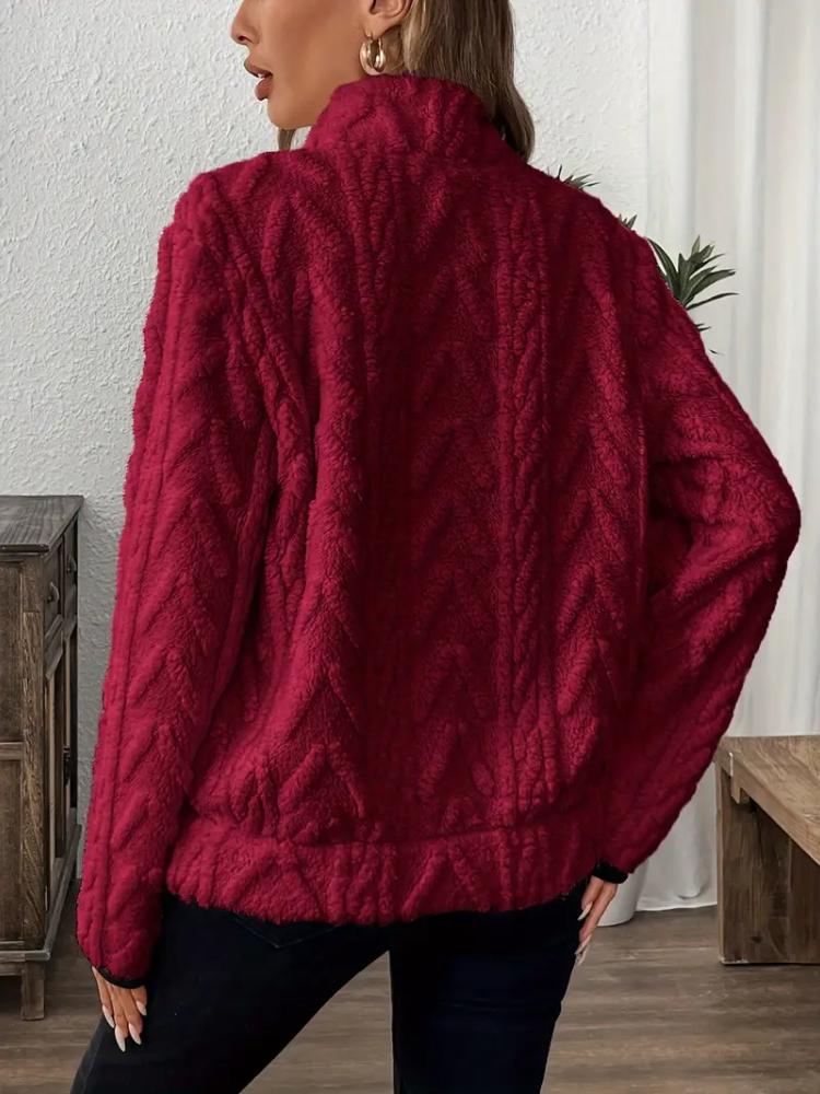 Damen Kuscheliges Fleece Zip-Up Sweatshirt mit Großen Taschen Langarm, Lässiger Herbst/Winter Pullover, Sweatshirt mit Reißverschluss, Sweatshirt Damen