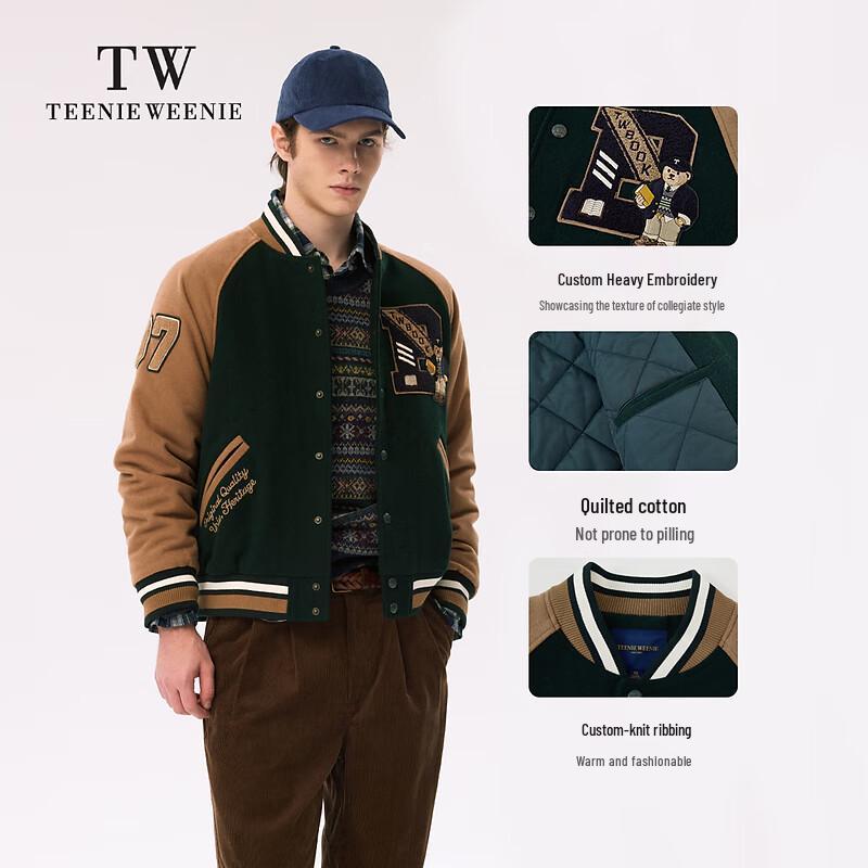 Teenie Weenie Men's Cartoon Bear Wool Blend Overcoat 2024 Winter