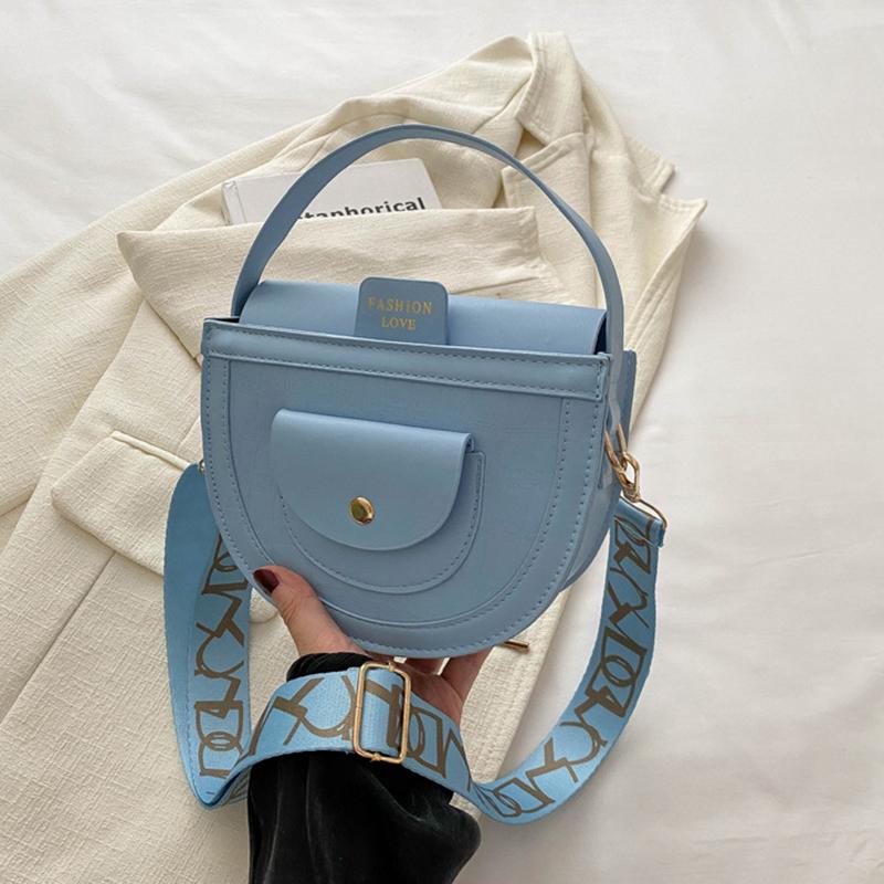 Fashion Women's Wide Strap Top Handle Shoulder Bag Retro PU Leather Solid Color Crossbody Bag Girls Mobile Phone Bag KTY